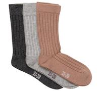 Minymo - Kid's Wool Socks Rib 3-Pack - Multifunktionssocken, Gr. 23-26, braun (GreyMelange)