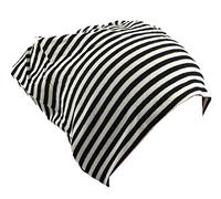 Miobo Baby Kinder Jersey Slouch Beanie Long Mütze mit Streifen Unisex Baumwolle KB21-12 Schwarz/Weiß