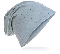 Miobo Jersey Slouch Beanie Long Mütze mit edler Strass Nieten Applikation Unisex Unifarbe Herren Damen Trend,Hellgrau