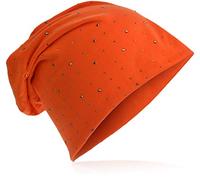Miobo Jersey Slouch Beanie Long Mütze mit edler Strass Nieten Applikation Unisex Unifarbe Herren Damen Trend,Orange