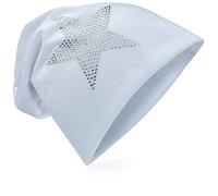 Miobo Jersey Slouch Beanie Long Mütze Stern mit Strass Stern Applikation,Weiss