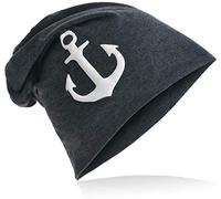 Miobo Jersey Slouch Beanie mit Anker Style, Herren Damen,Einheitsgröße,weissAnker Anthrazit