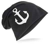 Miobo Jersey Slouch Beanie mit Anker Style, Herren Damen,Einheitsgröße,WeissAnker Schwarz