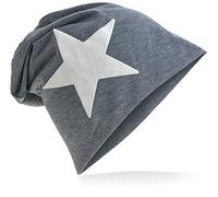 Miobo Jersey Slouch Beanie mit Stern Style, Herren Damen,Einheitsgröße,WeissStern-Dunkelgrau