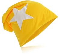 Miobo Jersey Slouch Beanie mit Stern Style, Herren Damen,Einheitsgröße,WeissStern-Gelb