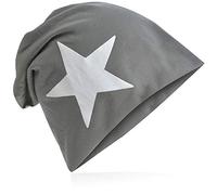 Miobo Jersey Slouch Beanie mit Stern Style, Herren Damen,Einheitsgröße,WeissStern-Grau