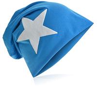 Miobo Jersey Slouch Beanie mit Stern Style, Herren Damen,Einheitsgröße,WeissStern-Lichtblau