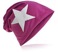 Miobo Jersey Slouch Beanie mit Stern Style, Herren Damen,Einheitsgröße,WeissStern-Orchidee