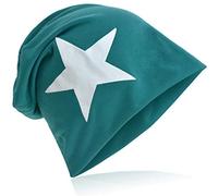 Miobo Jersey Slouch Beanie mit Stern Style, Herren Damen,Einheitsgröße,WeissStern-Petrol