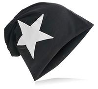 Miobo Jersey Slouch Beanie mit Stern Style, Herren Damen,Einheitsgröße,WeissStern-Schwarz