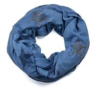 Miobo leichter breiter Stern Loopschal Snood Schlauchschal Rundschal in vielen schönen Farben (One size, Strass-Dunkelblau)