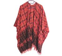 Miobo Poncho Damen Überwurf - Weicher wärmender Komfort - Karierter Fransen-Look in One Size