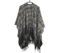 Miobo Poncho Damen Überwurf - Weicher wärmender Komfort - Karierter Fransen-Look in One Size
