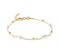 MIORE Armband Damen, 18 Karat vergoldetes 925 Sterlingsilber, 4 weiße Süßwasser-Zuchtperlen, filigran, Ankerkette, 17-19 cm, Karabinerverschluss, Made in Italy, Schmuck Damen, Geliefert in Schmuckbox