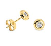 Miore Damen Ohrstecker 9 Karat - Glänzende Ohrringe aus 375 Gelbgold mit 2 farblosen Zirkonia-Steinen - Ohrschmuck klein Ø 5,5 mm