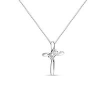 MIORE Diamant Kreuz Kette aus 14 karat 585 Weißgold Panzekette mit Hochglanz Kreuz Anhänger besetzt mit 0.05 carat natürlichen Diamanten, 45 cm lang