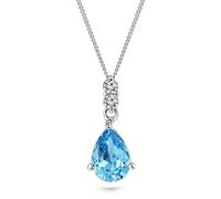 Miore Kette Damen aus Weißgold 9 Karat- 375 Gold mit 0.06 Ct Diamant Brillanten Halskette mit tropfen Anhänger Edelstein Geburtsstein Saphir Rubin Topas Smaragd, Halsschmuck 45 cm lang