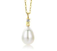 Miore Kette - Halskette Damen Kette Gelbgold 18 Karat / 750 Gold Süßwasserperle mit Diamant Brilliant 45 cm