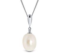 Miore Kette - Halskette Damen Kette Weißgold 9 Karat / 375 Gold Süßwasserperle mit Diamant Brilliant 45 cm