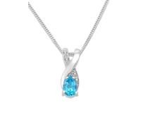 Miore Kette - Halskette Damen Weißgold 9 Karat / 375 Gold Kette Blauer Topas mit Diamant Brillianten 45 cm