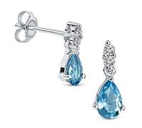 Miore Ohrringe Damen 0.08 Ct Diamant tropfen Ohrhänger mit Edelstein/Geburtsstein Topas in blau aus Weißgold 9 Karat / 375 Gold, Ohrschmuck mit Diamanten Brillanten