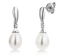 Miore Ohrringe Damen Hängend Weißgold 9 Karat / 375 Gold Süßwasserperlen mit Diamant Brillianten
