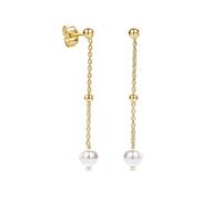 Miore Ohrringe Silber, Ohrhänger Damen, 18 Karat vergoldetes 925 Sterlingsilber, weiße Süßwasser-Zuchtperlen 5mm, rundes Design, Steckerverschluss, Made in Italy, Schmuck Damen,Geliefert in Schmuckbox