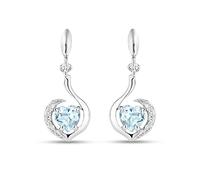 Miore Schmuck Damen 0.04 Ct Diamant Herz Ohrringe mit Edelstein Geburtsstein natürlicher himmelblauer herzschliff Topas umgeben von 8 Brillanten klassische Ohrhänger aus Weißgold 9 Karat (375) Gold