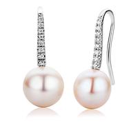 Miore Schmuck Damen 0.12 Ct Diamant Ohrhänger mit weiße Süßwasserperlen 9.5 mm Ohrringe aus Weißgold 18 Karat / 750 Gold