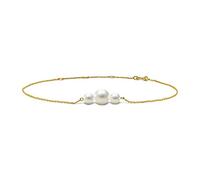 MIORE Schmuck Damen Armband mit 3 weiße runde Süßwasserperlen 6.5 mm Armkette aus Gelbgold 14 Karat / 585 Gold, Länge Einstellbar 18-22cm
