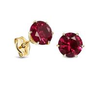 MIORE Schmuck Damen, Gelbgold 9 Karat (375), Goldene Ohrringe Damen, Ohrstecker Gold mit Rubin in Krappenfassung, Edelstein Hypoallergene Ohrringe Handgefertigt, Goldschmuck in hochwertiger Schmuckbox