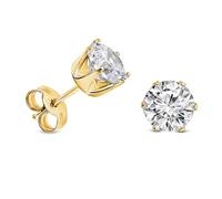 MIORE Schmuck Damen, Gelbgold 9 Kt 375, Goldene Ohrringe Damen, Ohrstecker Gold mit Zirkonia in Krappenfassung, Edelstein Hypoallergene Ohrringe Handgefertigt, Goldschmuck in hochwertiger Schmuckbox