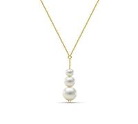 MIORE Schmuck Damen Halskette mit Kettenanhänger 3 runde weiße Süßwasserperlen 7.5 mm Kette aus Gelbgold 14 Karat / 585 Gold, Länge Einstellbar 42-45cm