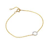 Miore Schmuck für Damen Armband mit 0,06 Ct Diamant Anhänger diamantierter Kreis umgeben von 18 Diamanten Brillanten klassische Anker ArmKette aus Gelbgold 9 Karat 375 Gold, Länge 16-18 cm verstellbar