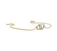 MIORE Schmuck für Damen Armband mit Diamant Anhänger zwei bicolor Herzen in Gelbgold und Weißgold und 2 Diamanten Brillanten 0,02 Ct ArmKette aus Gelbgold 9 Karat 375 Gold, Länge 16-18 cm verstellbar