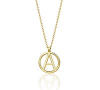 MIORE Schmuck für Damen Personalisierte Kreis Halskette mit Initialen Collier Halskette Mit Buchstabe A Anhänger klassische Anker Kette aus Gelbgold 9 Karat 375 Gold, Länge 40-42 cm verstellbar