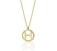 MIORE Schmuck für Damen Personalisierte Kreis Halskette mit Initialen Collier Halskette Mit Buchstabe H Anhänger klassische Anker Kette aus Gelbgold 9 Karat 375 Gold, Länge 40-42 cm verstellbar