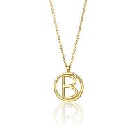 MIORE Schmuck für Damen Personalisierte Kreis Halskette mit Initialen Collier Halskette Mit Buchstabe B Anhänger klassische Anker Kette aus Gelbgold 9 Karat 375 Gold, Länge 40-42 cm verstellbar