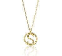 MIORE Schmuck für Damen Personalisierte Kreis Halskette mit Initialen Collier Halskette Mit Buchstabe S Anhänger klassische Anker Kette aus Gelbgold 9 Karat 375 Gold, Länge 40-42 cm verstellbar