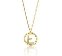 MIORE Schmuck für Damen Personalisierte Kreis Halskette mit Initialen Collier Halskette Mit Buchstabe E Anhänger klassische Anker Kette aus Gelbgold 9 Karat 375 Gold, Länge 40-42 cm verstellbar