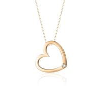 MIORE Schmuck, Goldkette Damen, Herzkette mit Solitär Diamant Herz Anhänger, Gliederkette Gold 9 Karat 375 Rosegold Kette, 45 cm lang, Halskette Damen