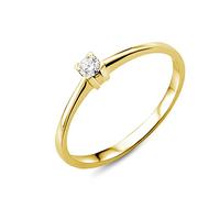 MIORE Solitär Damen Ring | Diamant Ring | echtes 18 Karat (750) Gelbgold | mit echtem Diamant von 0,07 Karat | hautfreundlicher Brillant Verlobungsring Gold | Juwelier Schmuck