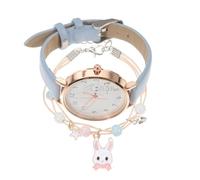 Mipcase Modische Armbanduhr und Kinderarmband im Satz mit Kaninchenmotiv Pu Lederband und Legierungsgehäuse Genaue Zeitmessung Niedliches Cartoon Design für Kinder und Kleinkinder