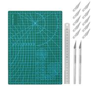 MIPIACE Schneidematte Selbstheilend mit Doppelseitig A4 Selbstheilende Bastelunterlage Schnittfest Cutting Mat mit Stahllineal mit 2 Bastelskalpell und 10 Ersatzklinge für Crafts Zeichenunterlage
