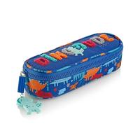 Miquelrius - Federmäppchen für die Schule, oval, aus recycelten Flaschen, Reißverschluss, organisieren Sie Ihr Schulmaterial für den Schulbeginn, Dino, blau, Ovales Federmäppchen