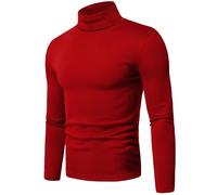 Miracle TM Damen Rollkragenpullover mit Langen Ärmeln, gerippt, leger, schmale Passform, Baumwolle, Rollkragen, Pullover Shirts, Roter Rollkragenpullover Herren, M
