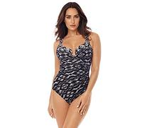 Miraclesuit Women's Swimwear Labyrinth Escape Molded Cup Bra Tummy Control One Piece Swimsuit, Black/White, 16