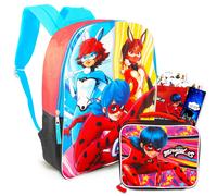 Miraculous Das Marienkafer-Rucksack- und Lunchpaket ~ 4-teiliges Schulbedarfspaket mit 38,1 cm Marienkafer-Schultasche und Lunchbox fur Madchen