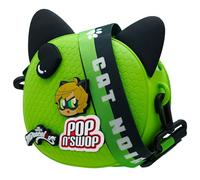Miraculous Ladybug - Pop n' Swop Ladybug Handtasche für kinder, mit 4 Clip-on Badges, Griff und Reißverschluss, leichte, langlebige wasserdichte Handtasche (Wyncor) (Grün - Chat Noir)