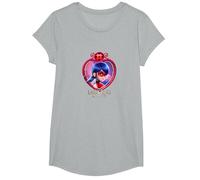 Miraculous Ladybug The Movie LB Badge Title T-Shirt, Mädchen, Grau Meliert, L